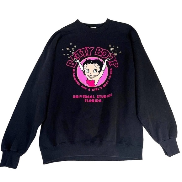 Betty Boop Vintage 90s Universal Studios Crewneck Sweatshirt Black Sz LG - Picture 2 of 14
